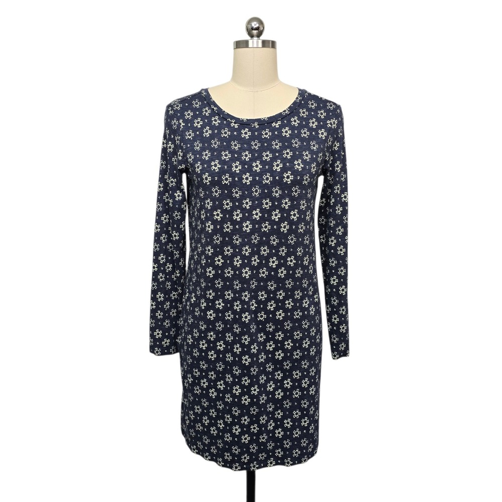 Toad&Co Womens XS Navy Blue Floral Organic Cotton Tencel Long Sleeve Shift Dress